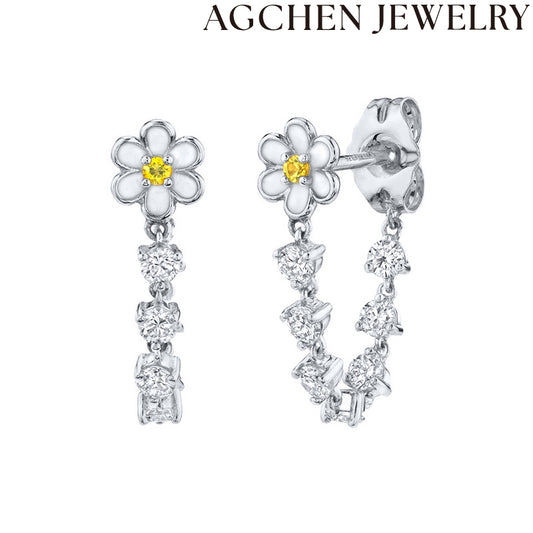 AG White Resin Flower Chain Earrings