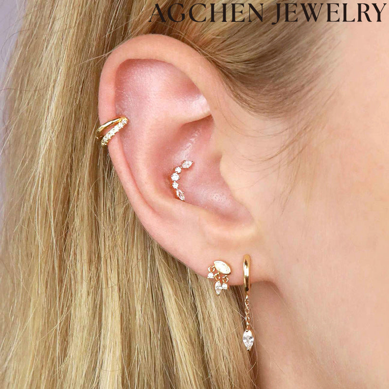AG Eye-Shaped Zirconia Stud Earrings