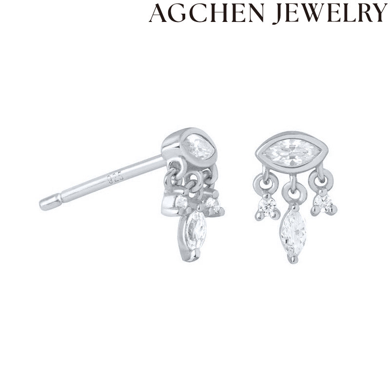 AG Eye-Shaped Zirconia Stud Earrings