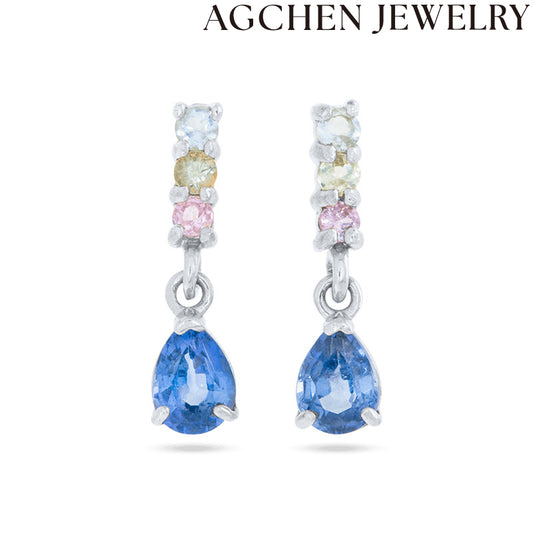 AG Blue Teardrop Zirconia Earrings