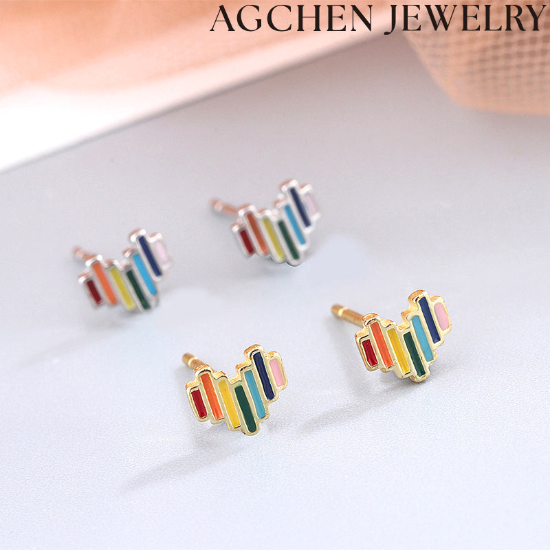 AG Rainbow Heart Stud Earrings