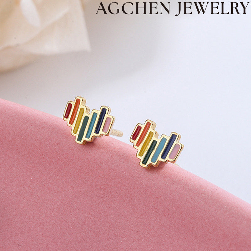 AG Rainbow Heart Stud Earrings