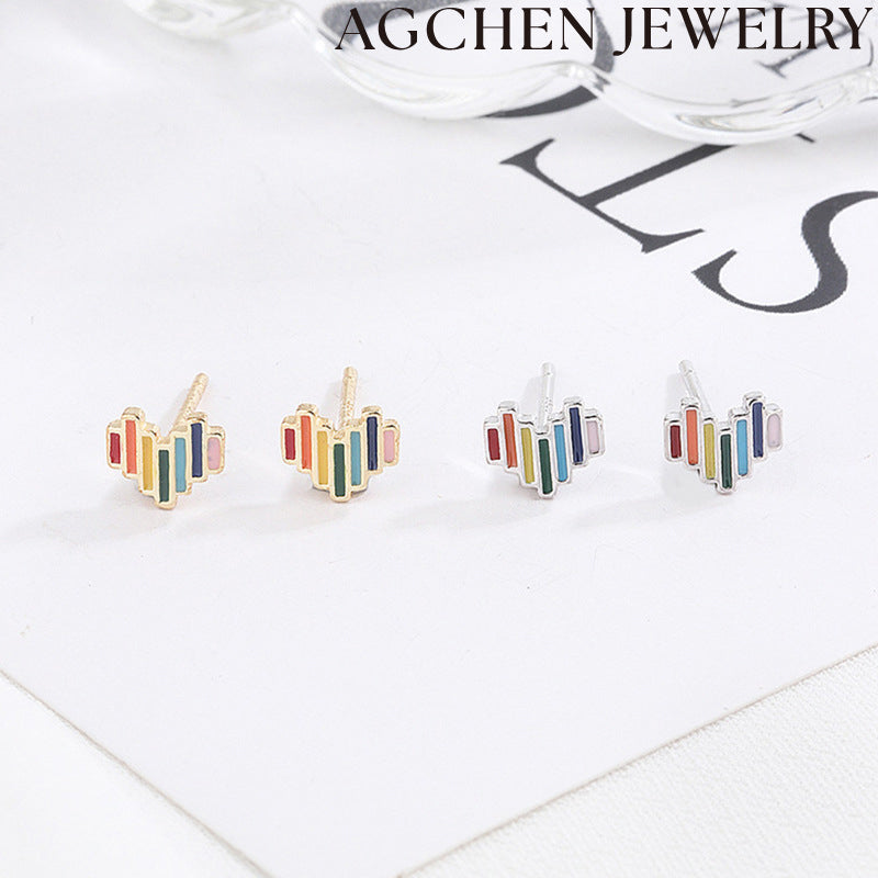 AG Rainbow Heart Stud Earrings