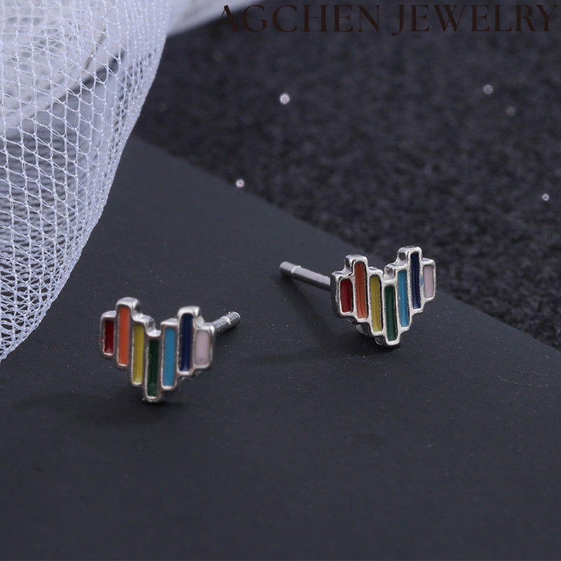 AG Rainbow Heart Stud Earrings