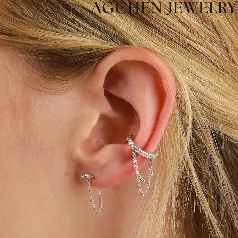 AG Eye-Shaped Zirconia Chain Earrings