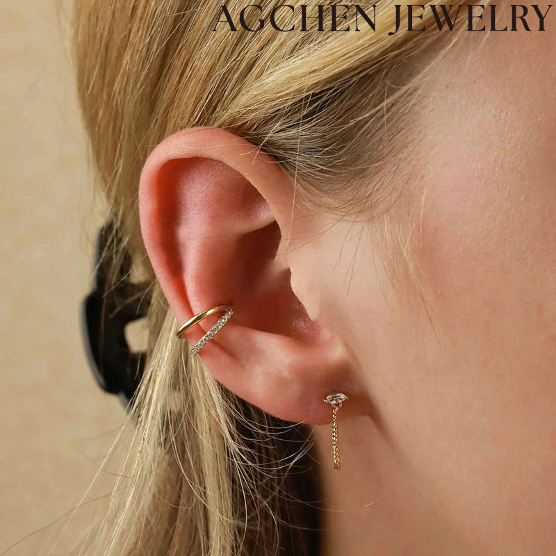 AG Eye-Shaped Zirconia Chain Earrings