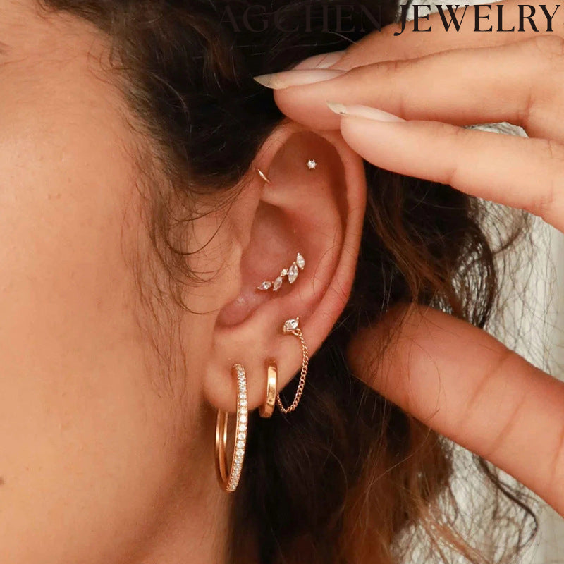 AG Eye-Shaped Zirconia Chain Earrings