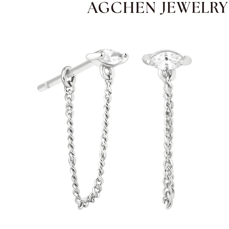 AG Eye-Shaped Zirconia Chain Earrings