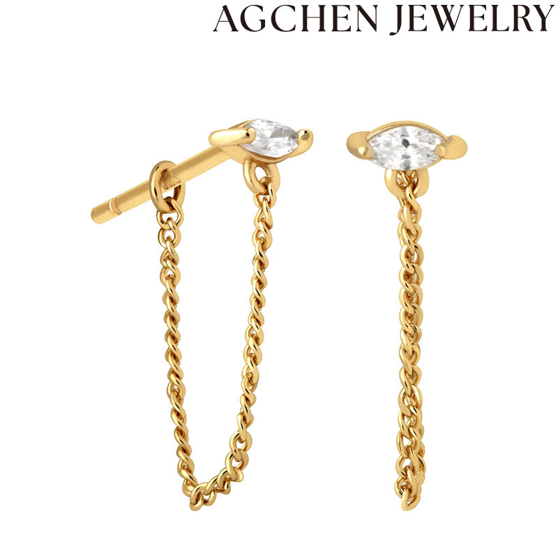AG Eye-Shaped Zirconia Chain Earrings