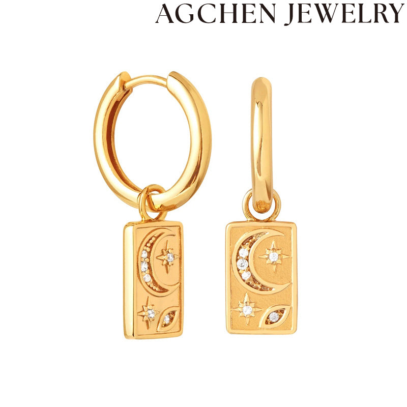 AG Moon and Star Zirconia Earrings