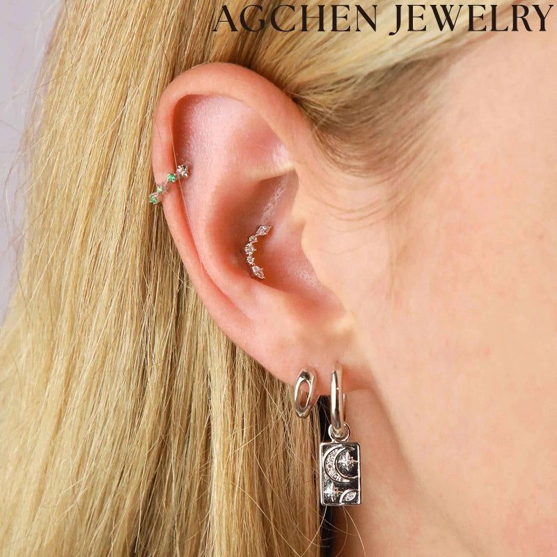 AG Moon and Star Zirconia Earrings