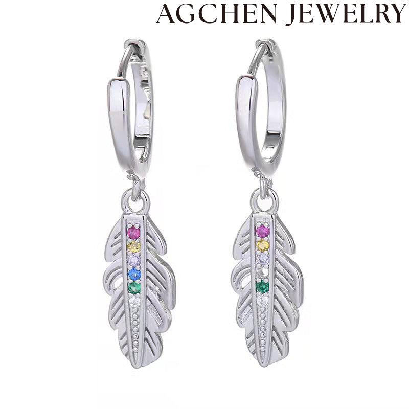 AG Elegant Feather Zirconia Earrings