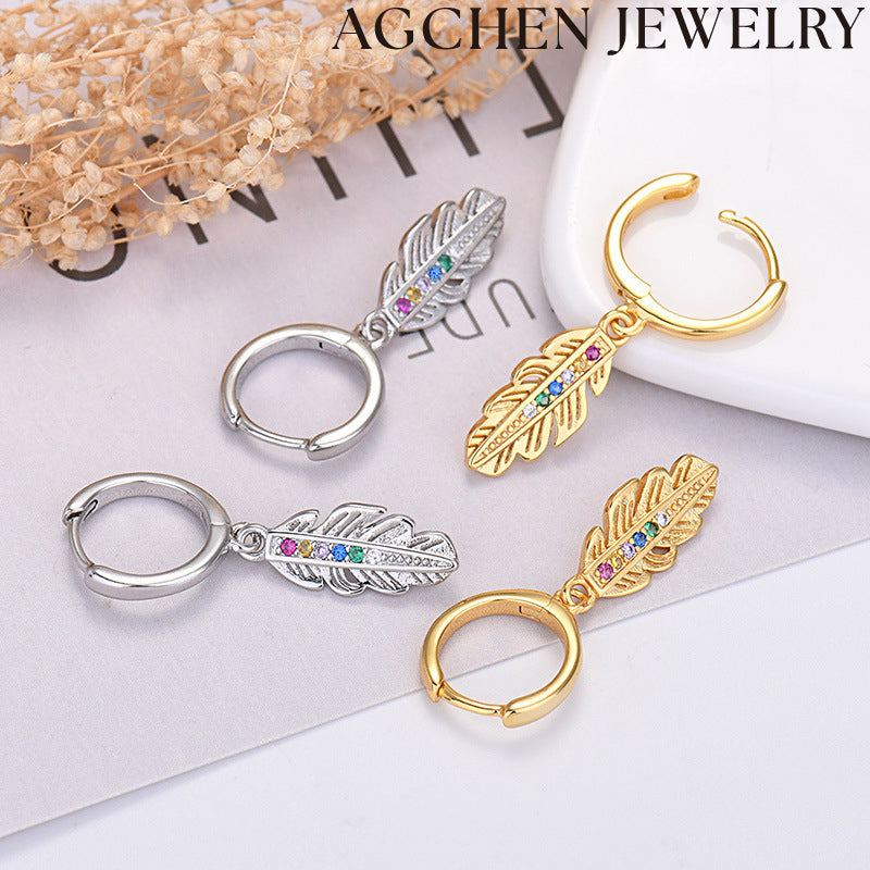 AG Elegant Feather Zirconia Earrings