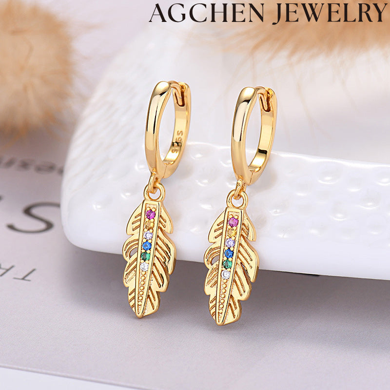 AG Elegant Feather Zirconia Earrings