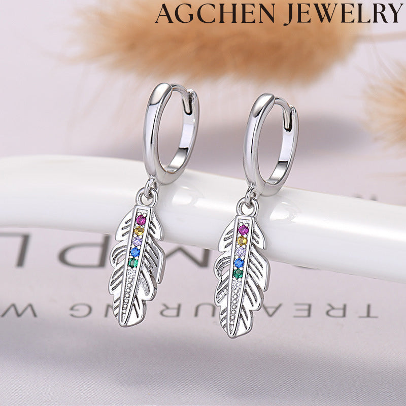 AG Elegant Feather Zirconia Earrings