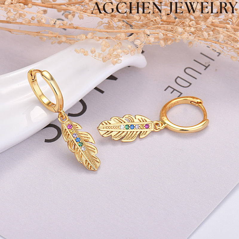 AG Elegant Feather Zirconia Earrings
