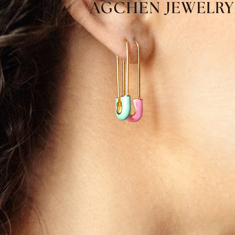 AG Lapel Pin-Shaped Enamel Earrings