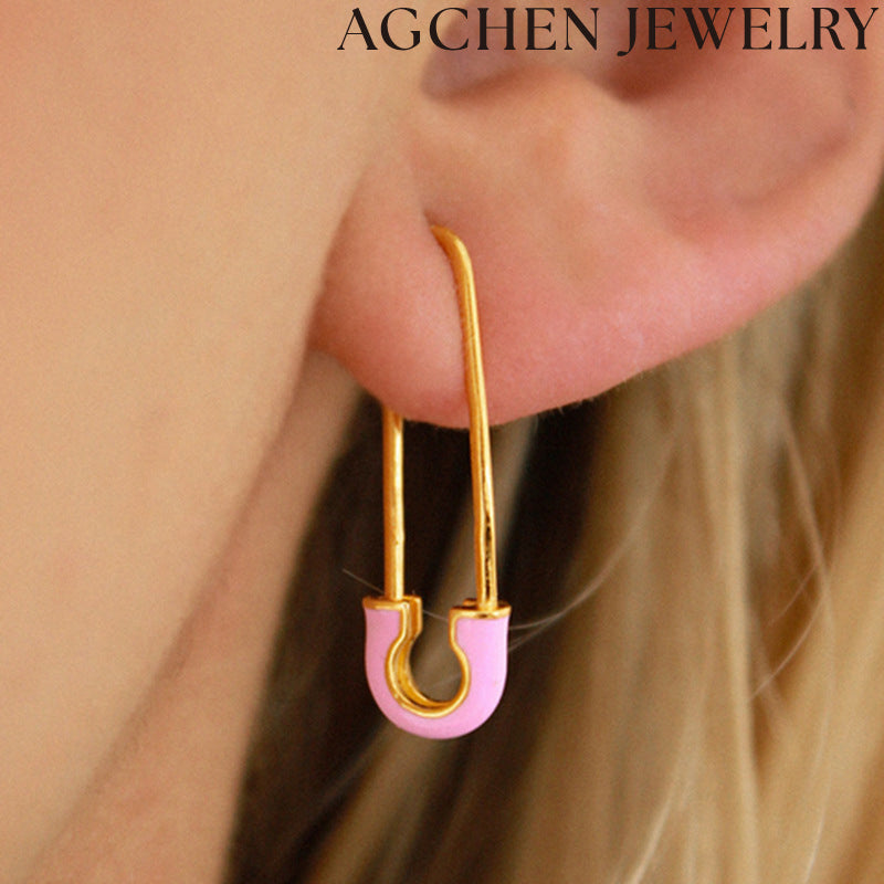 AG Lapel Pin-Shaped Enamel Earrings