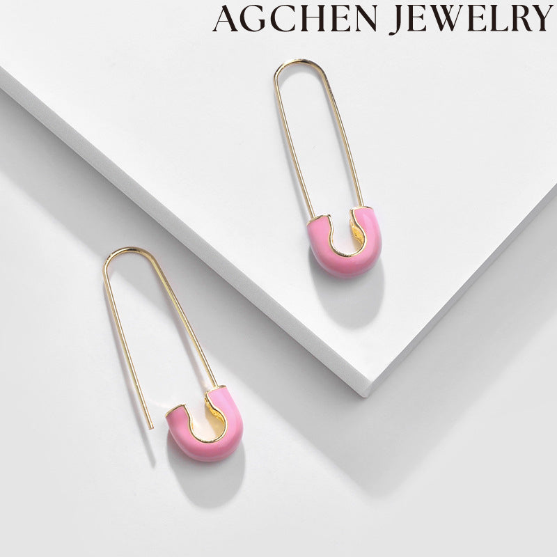 AG Lapel Pin-Shaped Enamel Earrings