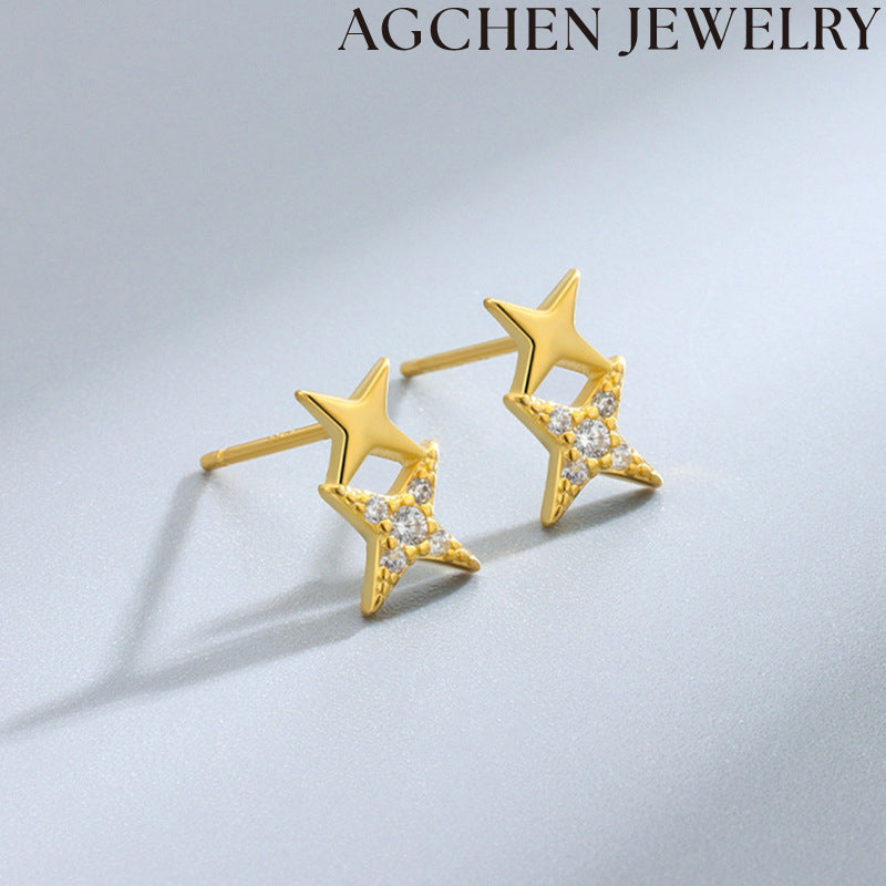 AG White Zirconia Star Stud Earrings