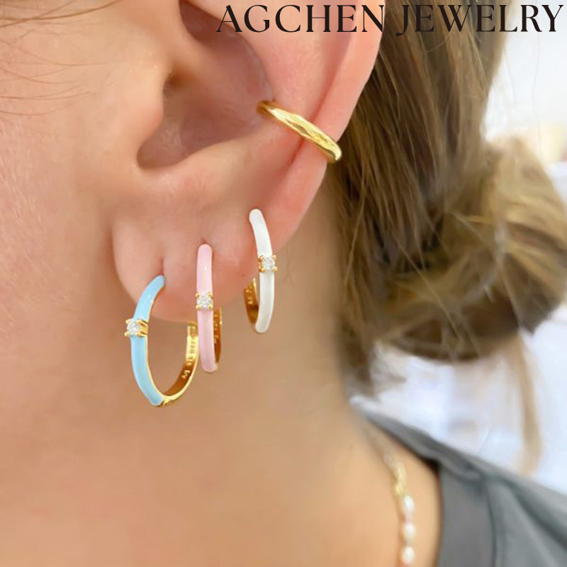 AG Colorful Enamel and Zirconia Earrings