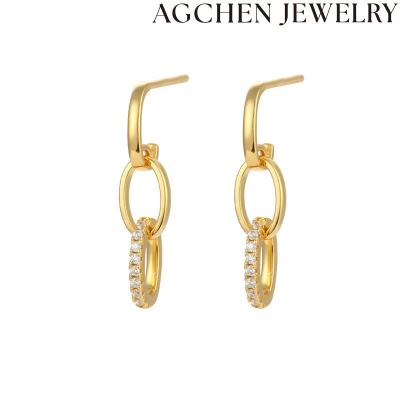 AG Double Circle Zircon Earrings
