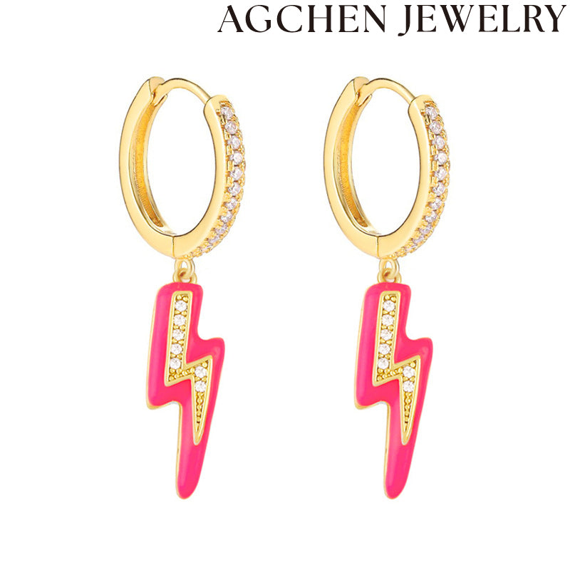 AG Enamel Lightning Bolt Earrings with Zirconia