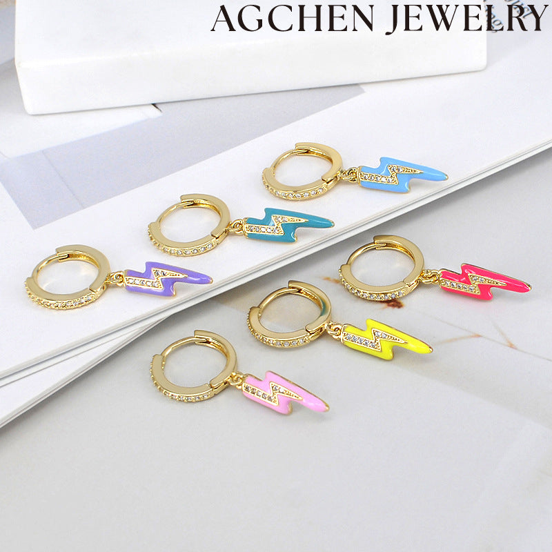 AG Enamel Lightning Bolt Earrings with Zirconia