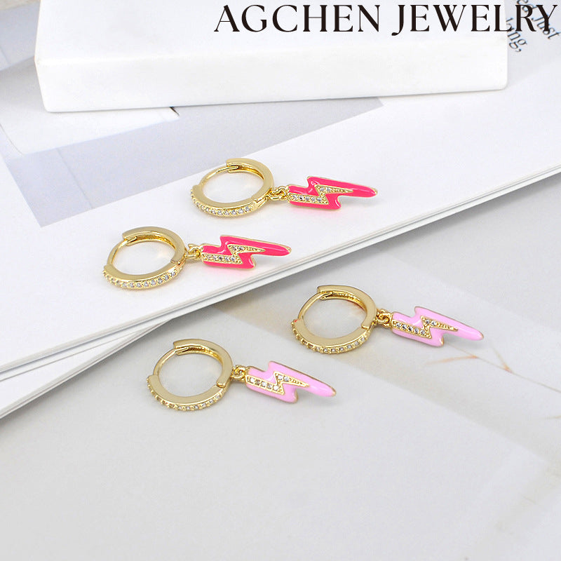 AG Enamel Lightning Bolt Earrings with Zirconia
