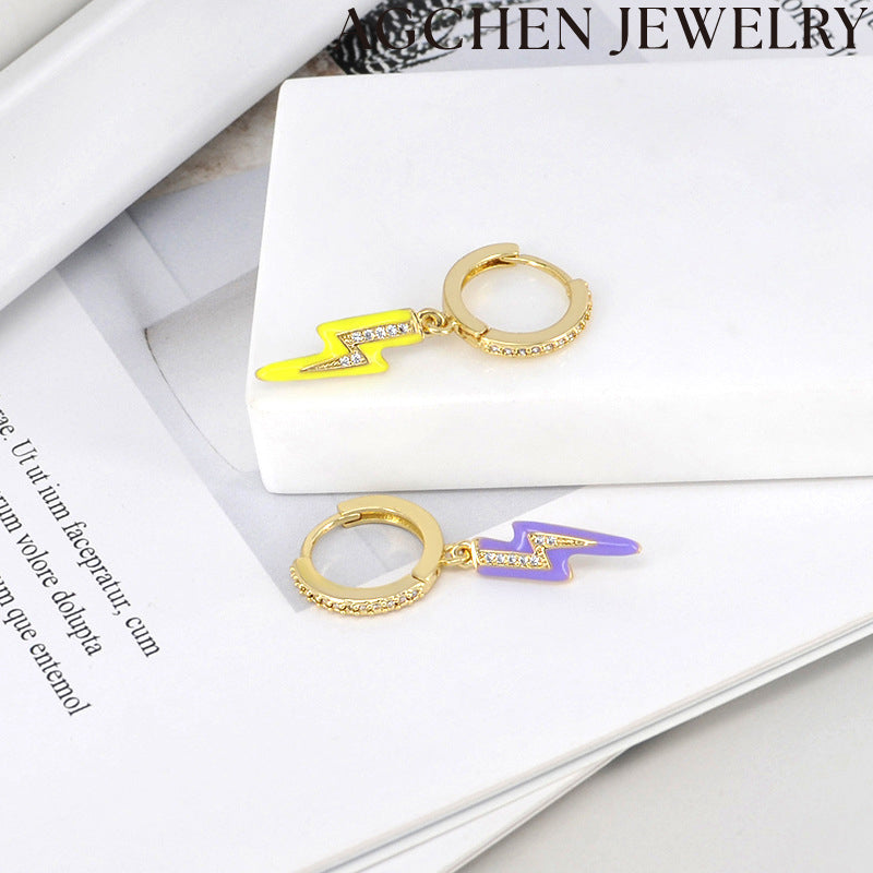 AG Enamel Lightning Bolt Earrings with Zirconia