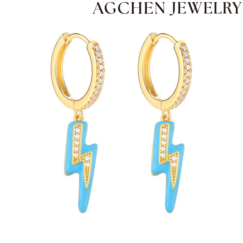 AG Enamel Lightning Bolt Earrings with Zirconia