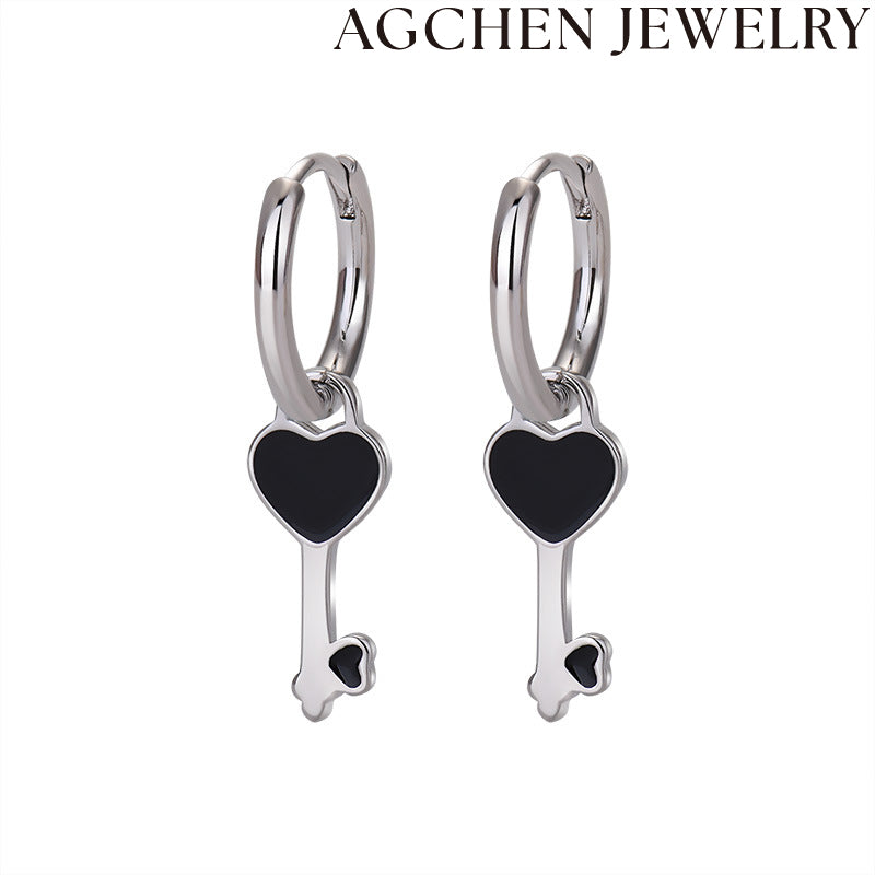 AG Key-Shaped Heart Earrings