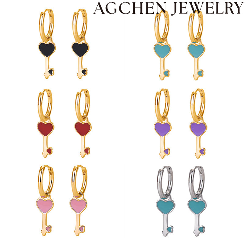 AG Key-Shaped Heart Earrings