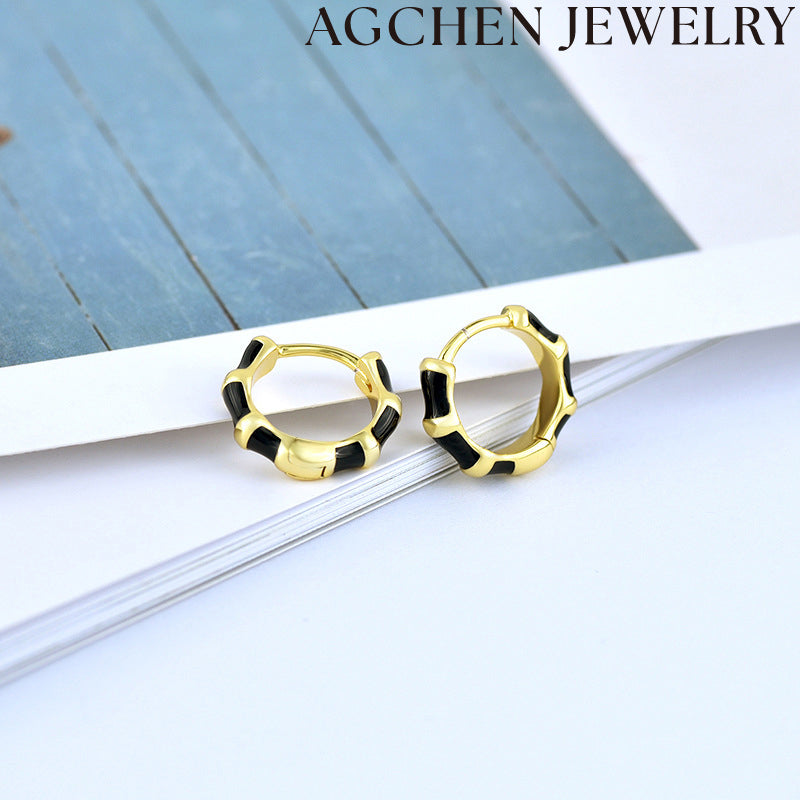AG Enamel Bamboo Hoop Earrings