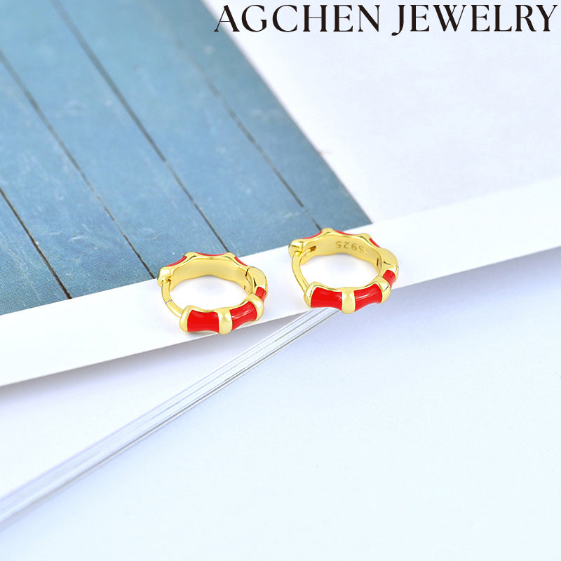 AG Enamel Bamboo Hoop Earrings