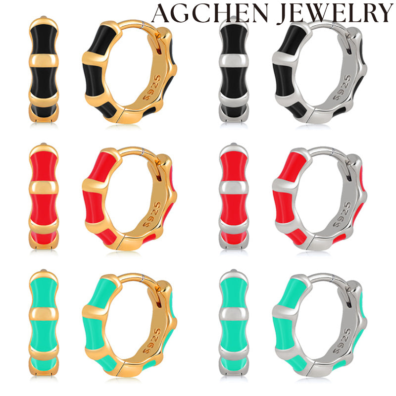 AG Enamel Bamboo Hoop Earrings