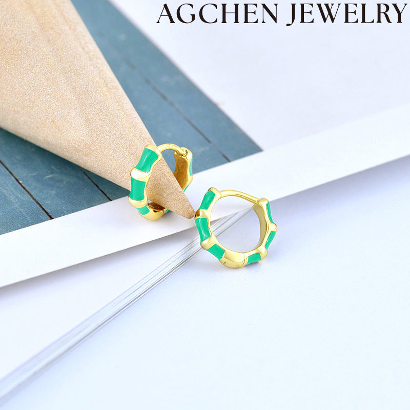 AG Enamel Bamboo Hoop Earrings