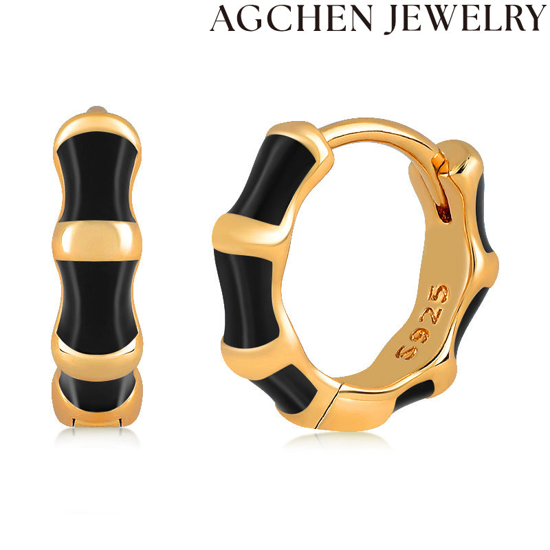 AG Enamel Bamboo Hoop Earrings