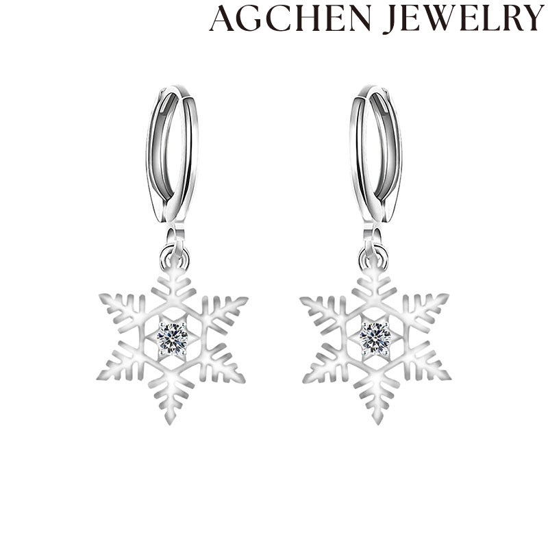 AG Hollow Snowflake Earrings with Zirconia