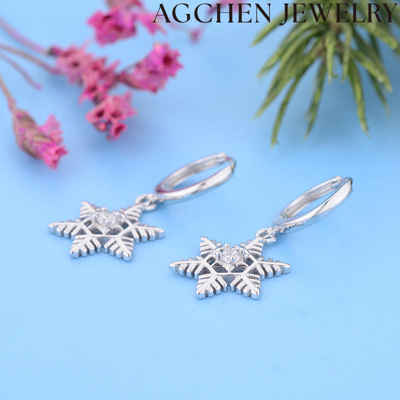 AG Hollow Snowflake Earrings with Zirconia