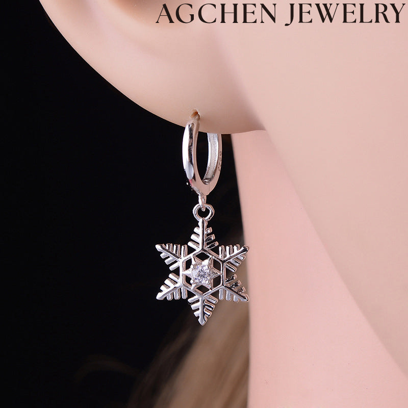 AG Hollow Snowflake Earrings with Zirconia