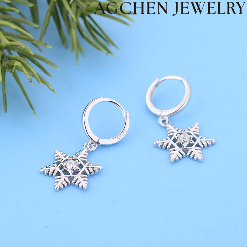 AG Hollow Snowflake Earrings with Zirconia