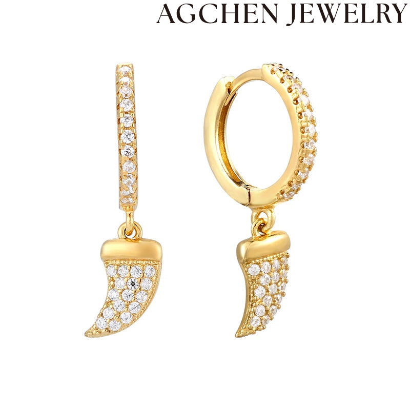AG White Devil Horn Zirconia Earrings
