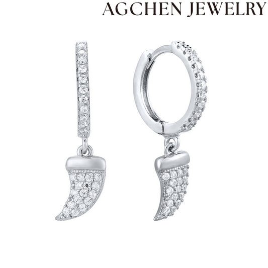 AG White Devil Horn Zirconia Earrings