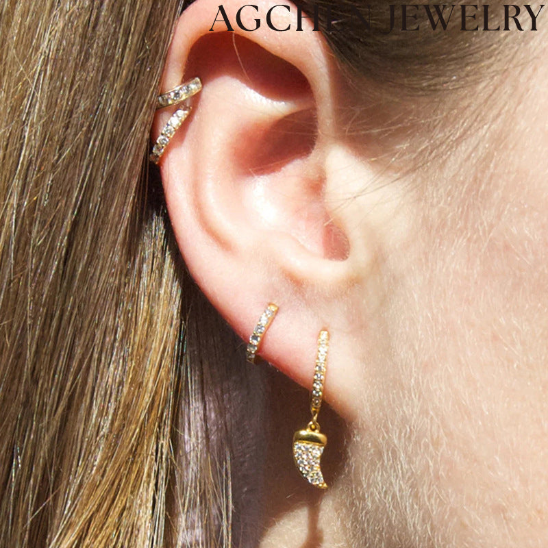 AG White Devil Horn Zirconia Earrings