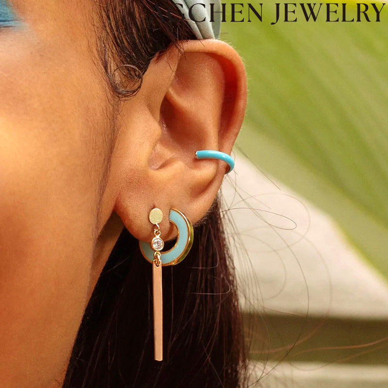 AG Multicolor Enamel C-Shaped Stud Earrings