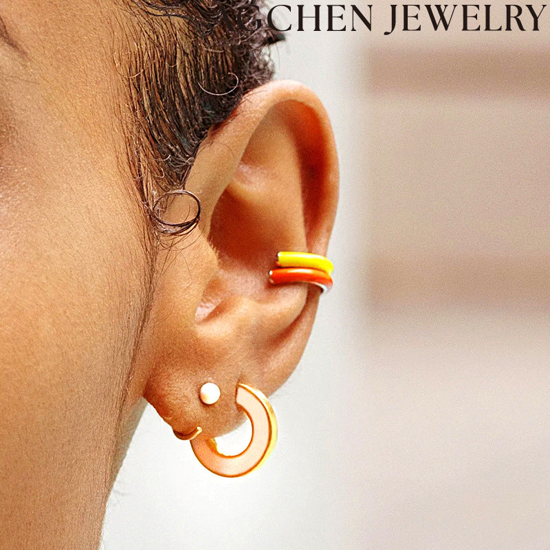 AG Multicolor Enamel C-Shaped Stud Earrings