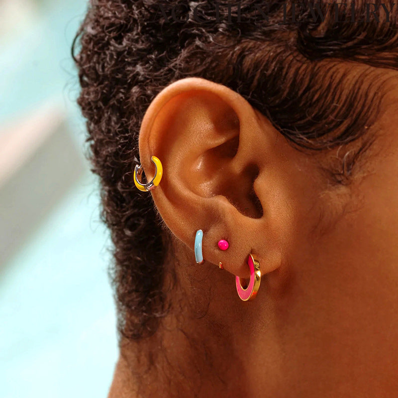 AG Multicolor Enamel C-Shaped Stud Earrings