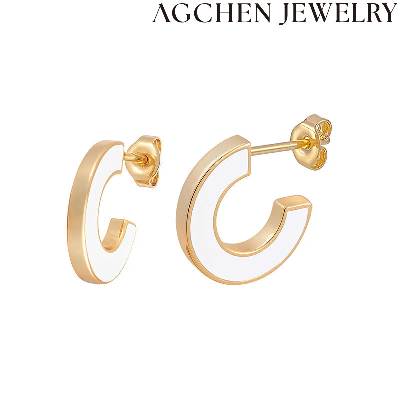 AG Multicolor Enamel C-Shaped Stud Earrings