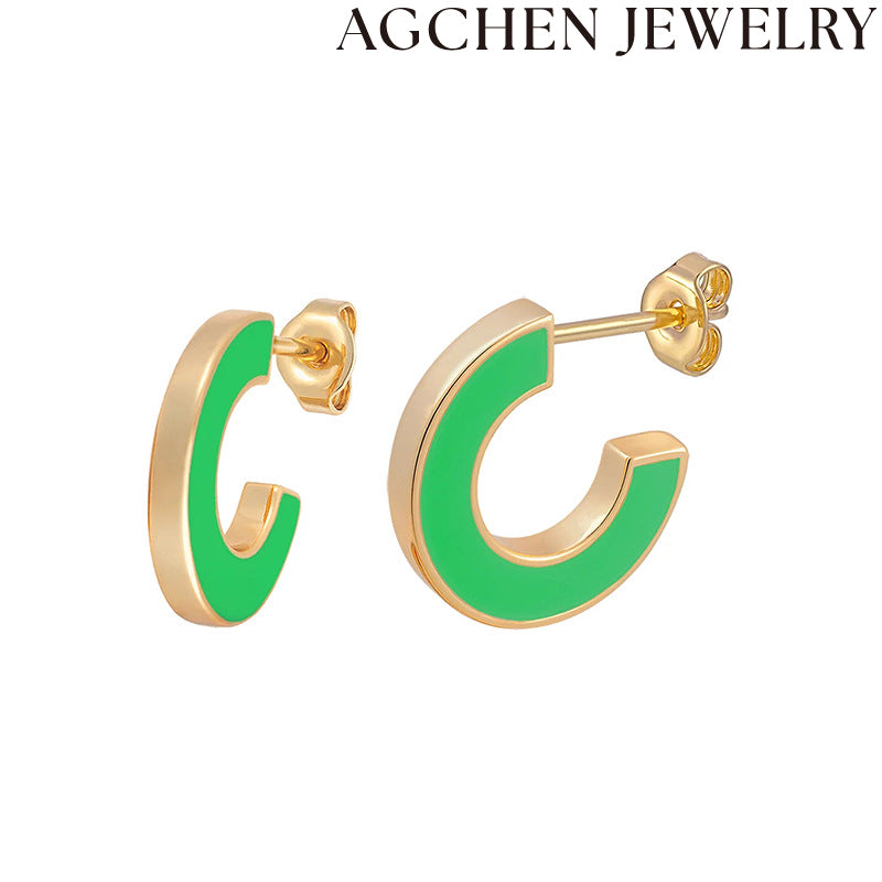 AG Multicolor Enamel C-Shaped Stud Earrings